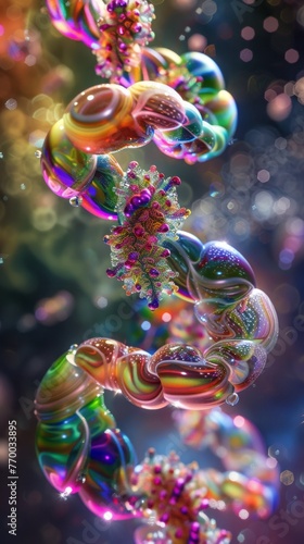 Colorful multicolored enzymes on a dark blurred background, enzymes to speed up a chemical reaction © serz72