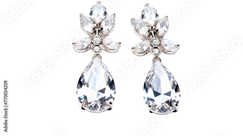 A stunning pair of earrings featuring intricate crystal stones that shimmer in the light