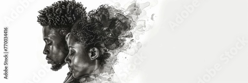 Commercial photography, beautiful contour framing for poetry with themes of African American black men and women, all-white background