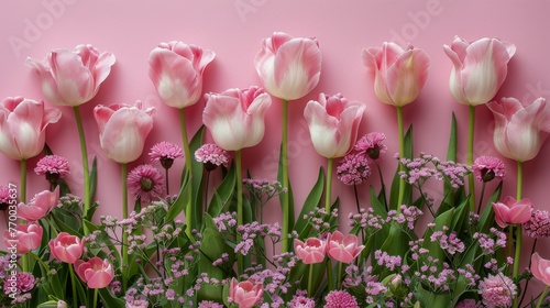 Pink Flowers in Bottle on Pink Background