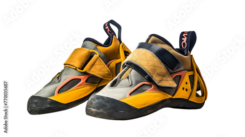 Two high-performance climbing shoes displayed on a clean, white background