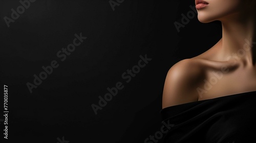 Elegant Woman in Black Fabric Elegant Portrait Dark Background