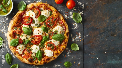Close-Up of Pizza With Tomatoes and Basil