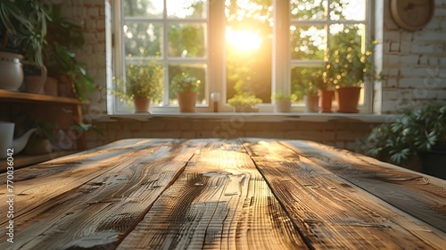  A world of calm and simplicity with the muted backdrop of a blurred summer kitchen window, casting a warm light onto a bleached wooden tabletop.