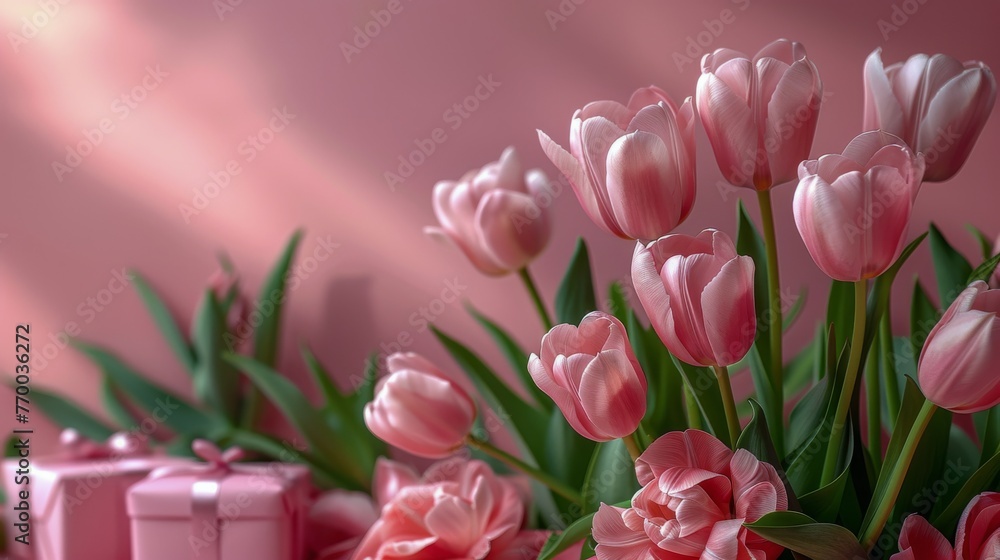 Pink Tulips and Wrapped Presents