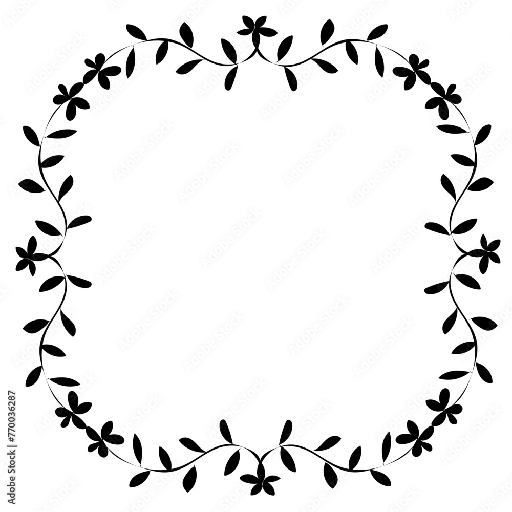 Obraz premium Frame of black flowers and leaves on a white background