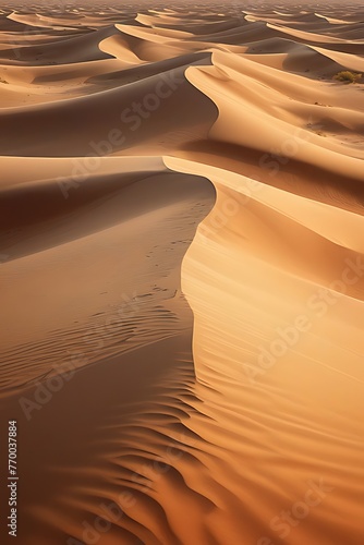 Generative ai. a large group of sand dunes in the desert with a sky background  deep golden sand desert  desert dunes