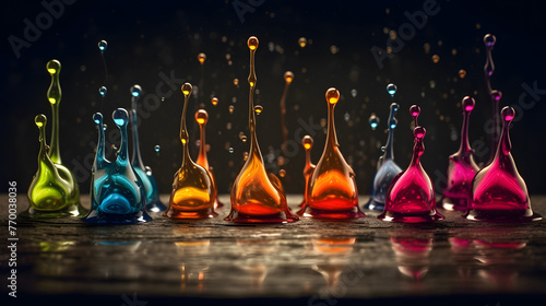 colorful drops of water, colorful drips