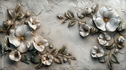3d texture white flowers with copy space text area