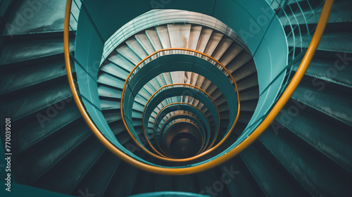Winding stairs in a fictional, modern and high building