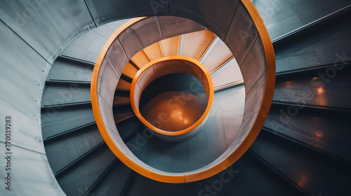 Winding stairs in a fictional, modern and high building