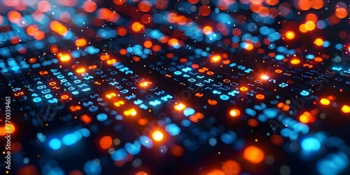 Close-up of programming code scrolling on LED display demonstrating expertise in software development. Concept LED Display, Programming Code, Software Development, Expertise showcase, Close-up Shots photo