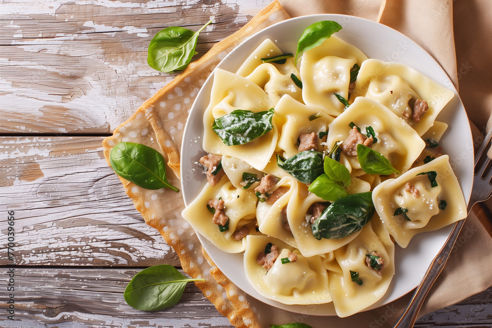 Swabian cuisine. Maultaschen dumplings with meat. Meat ravioli. Swabian cuisine. Maultaschen dumplings with meat. Meat ravioli.