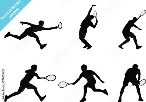 Set of Vector Tennis player Silhouettes