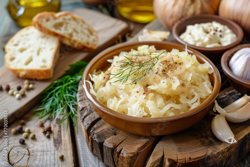 Homemade fermented cabbage or sauerkraut photo