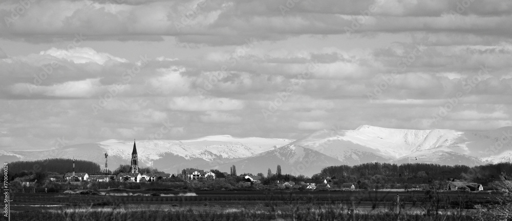 View on the Carpathian mountains from the distance.