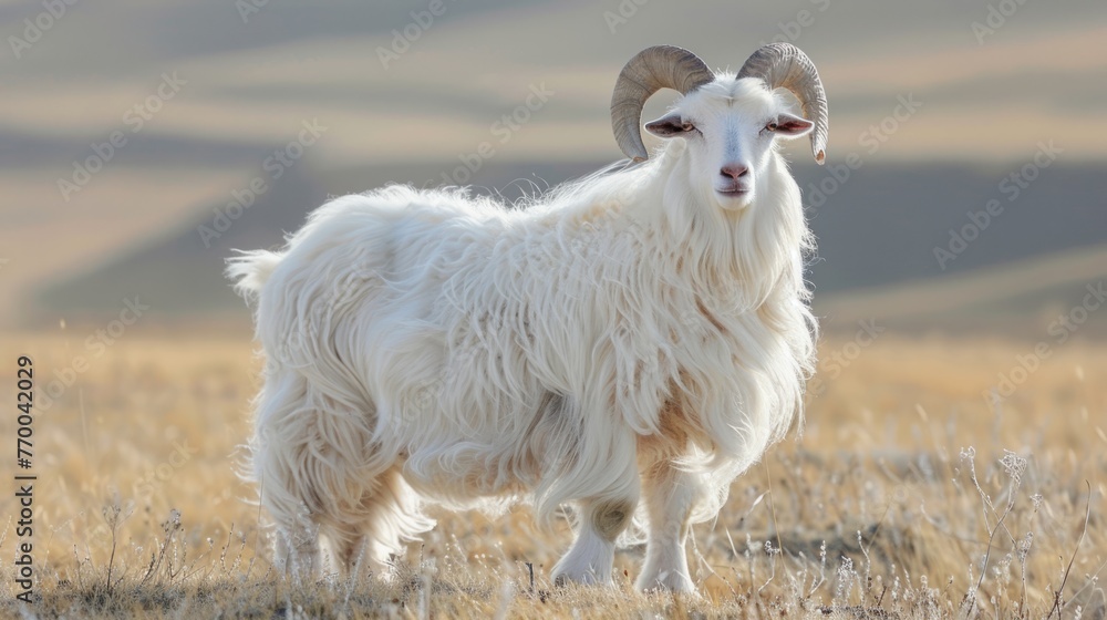Fototapeta premium Majestic White Goat on Golden Field