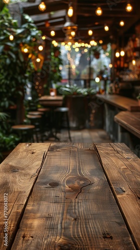 Close Up of Wooden Table in Restaurant
