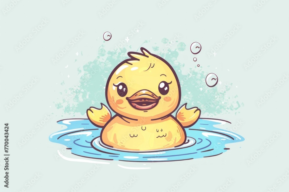 Obraz premium little baby yellow duck in water vector illustration ilustracio