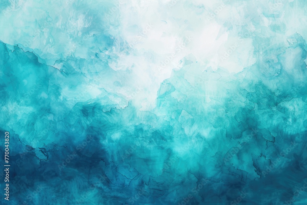 Abstract Teal Blue Watercolor Background with Blurred White Gradient Smudges