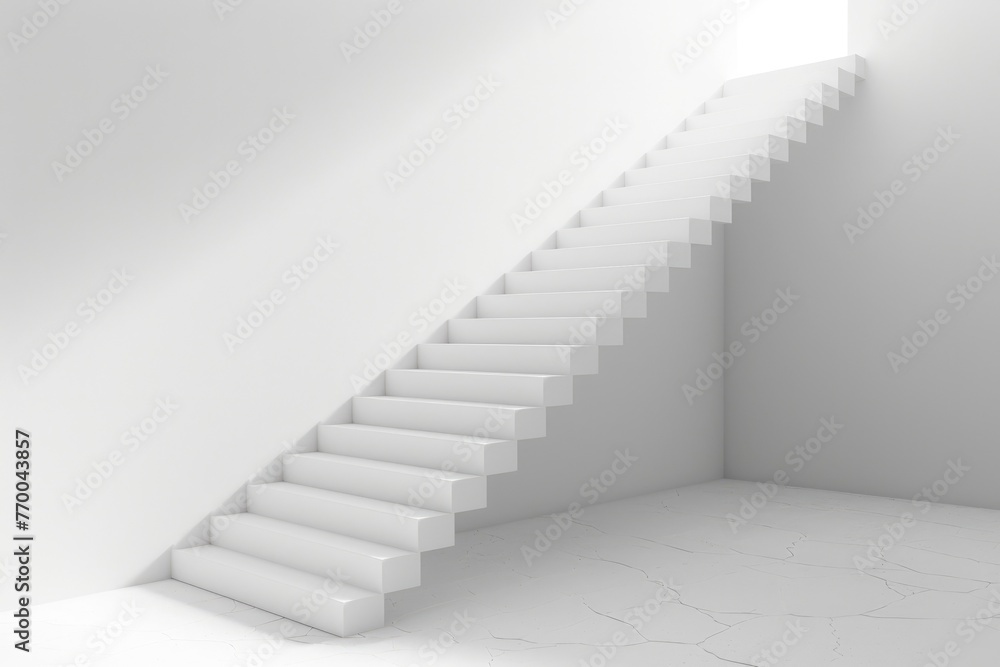 Ascend to Success. 3D Render of White Staircase Going Up in an Empty Room. Business Growth, Progress and Achievement Minimal Concept Ascend to Success. 3D Render of White Staircase Going Up in an Empty Room. Business Growth, Progress and Achievement Minimal Concept