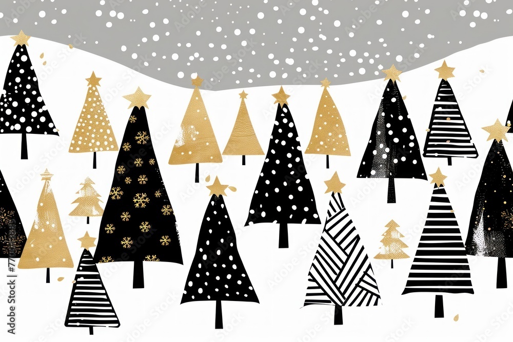 xmas background with christmas trees and snowflakes falling