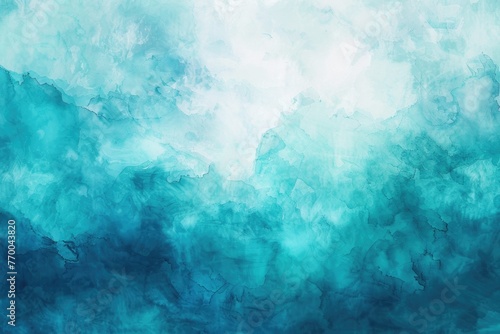 Abstract Teal Blue Watercolor Background with Blurred White Gradient Smudges