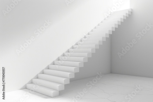 Ascend to Success. 3D Render of White Staircase Going Up in an Empty Room. Business Growth  Progress and Achievement Minimal Concept