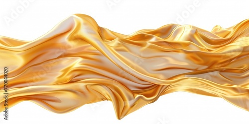 Blowing Fabric. Elegant Golden Satin Cloth with Flowing Movement, Isolated 3D Rendering for Fashion Design and Textile Concepts