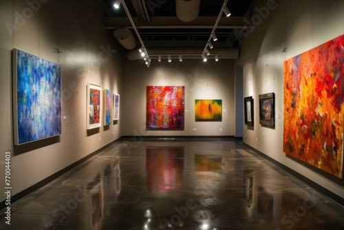 large art room with different shots of a sun setting in the middle