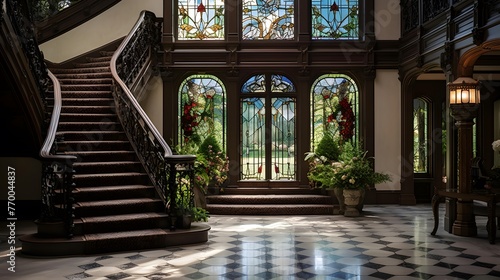 Panoramic view of a beautiful hall in a luxury villa