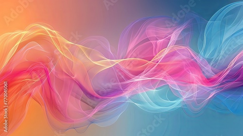 Abstract colorful silk waves on an orange and blue gradient background. Vibrant design with space for text.
