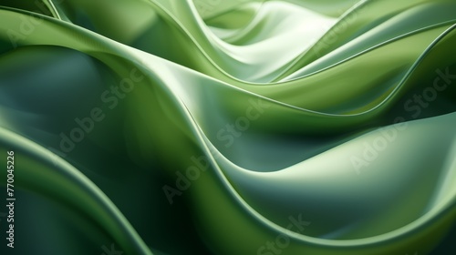 Abstract green satin fabric waves. rendering of smooth silk curves