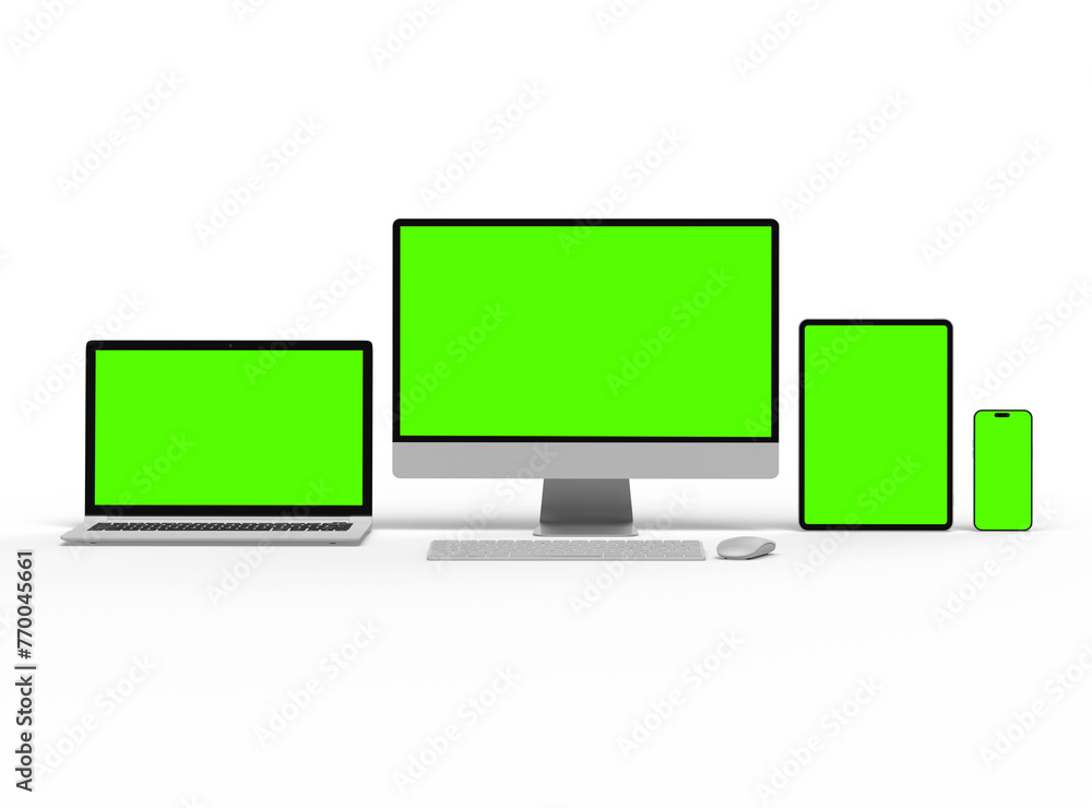 3d render of desktop, laptop, smartphone and tablet on a light background 3d render of desktop, laptop, smartphone and tablet on a light background