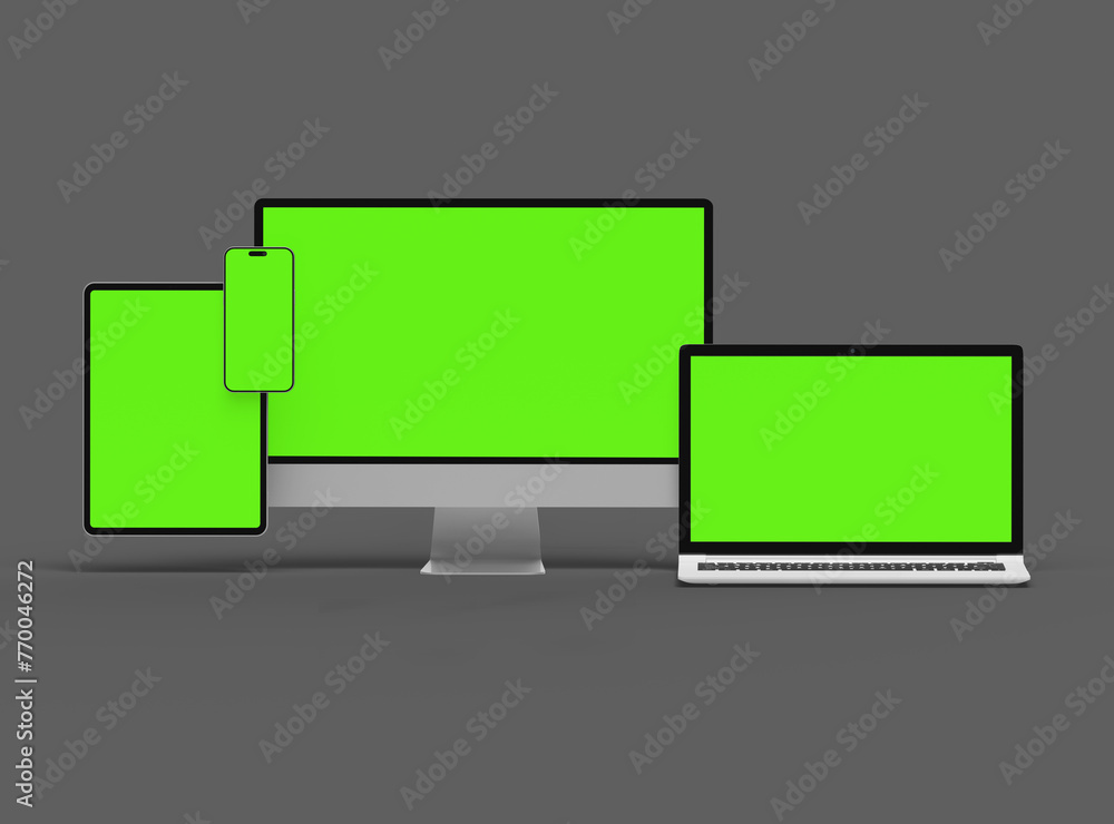 3d render of desktop, laptop, smartphone and tablet on a dark background 3d render of desktop, laptop, smartphone and tablet on a dark background