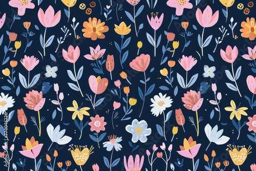 Cute colorful spring flowers pattern