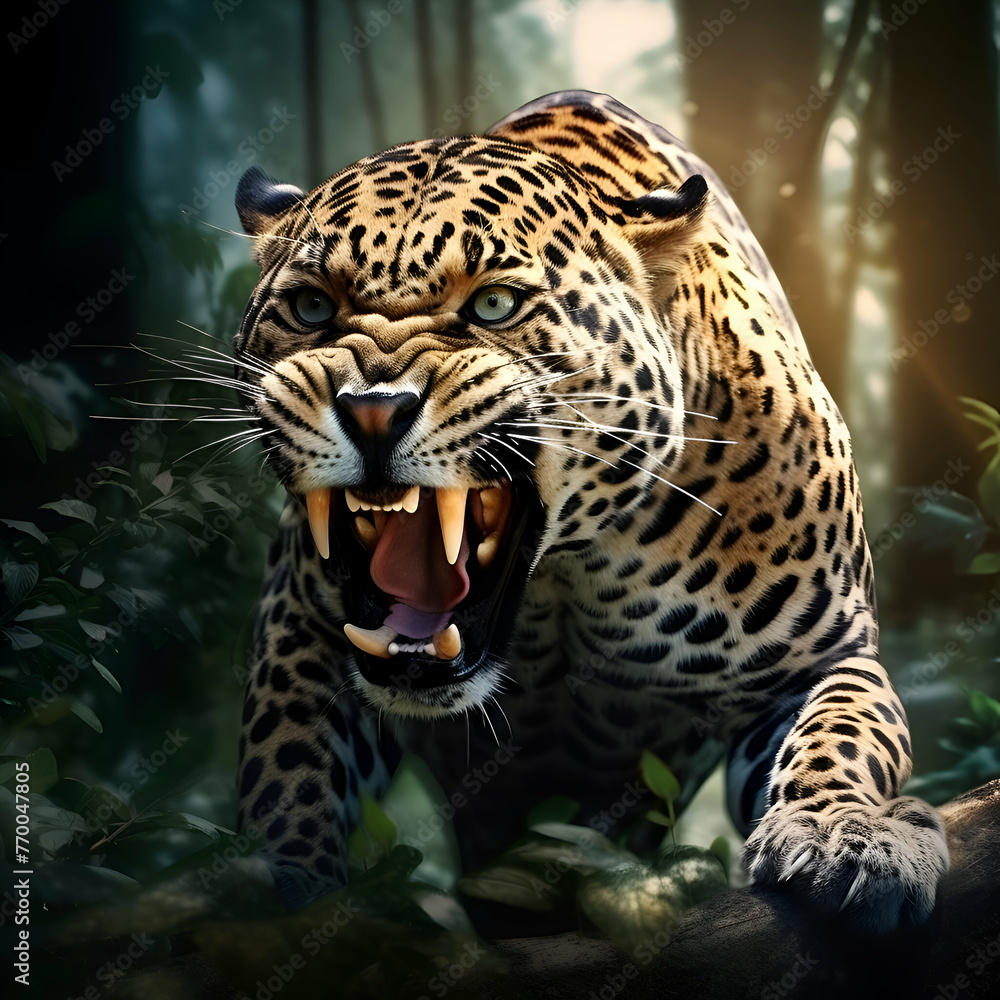Portrait of a leopard in the jungle. 3d rendering Portrait of a leopard in the jungle. 3d rendering