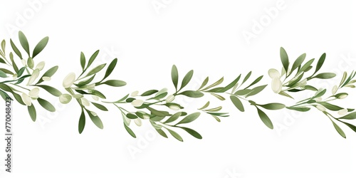 Olive thin barely noticeable flower frame with leaves isolated on white background pattern photo