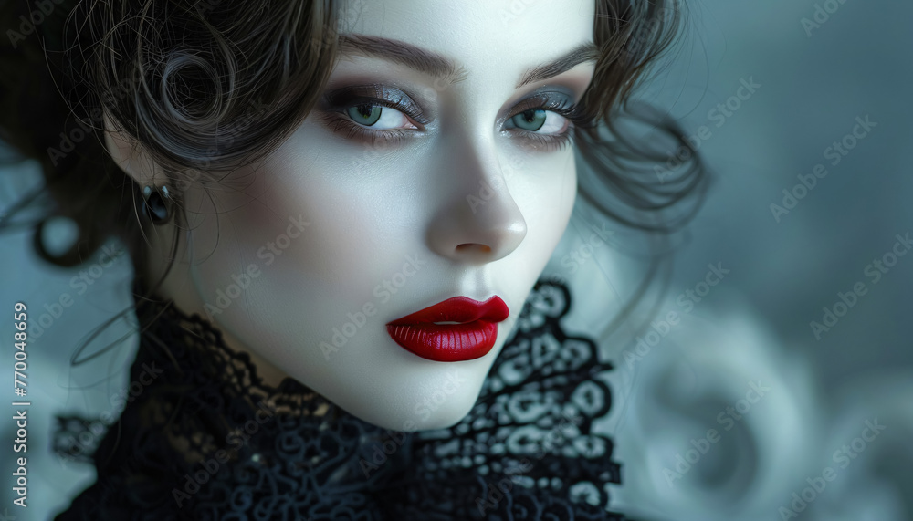 luxury goth vampire woman with red lips and pale skin luxury goth vampire woman with red lips and pale skin