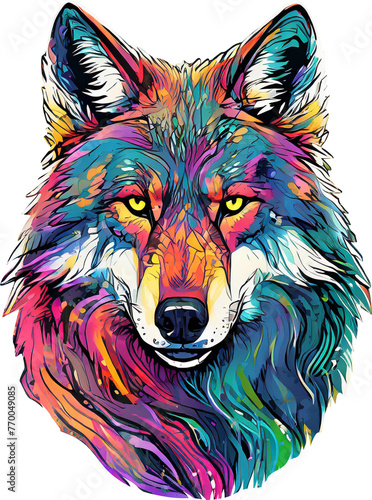 colorful art wolf - youth t-shirt design, new season