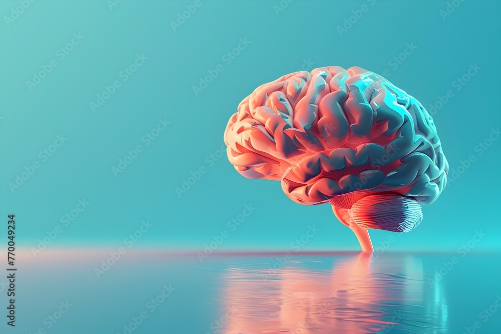 Minimalist Representation of the Human Brain Amidst a Tranquil Blue Backdrop,Symbolizing the Power of Intellect and Cognition - obrazy, fototapety, plakaty 