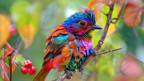 A bird with colorful skin in rainbow colors