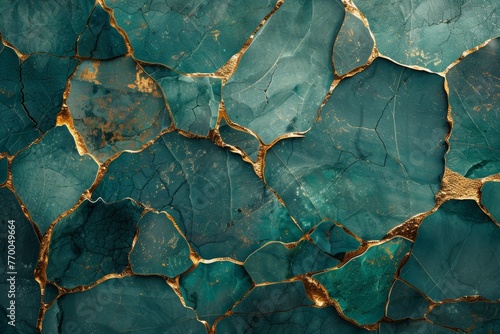 Kintsugi Wallpaper with Jade, Gold, and Assorted Gemstone Textures Generative AI