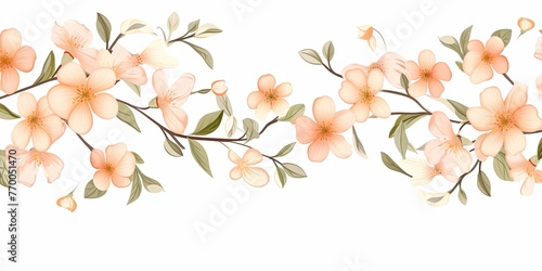 Peach thin barely noticeable flower frame with leaves isolated on white background pattern #770051470