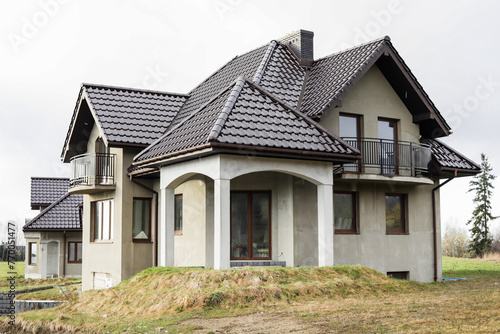 KRAKOW,POLAND - MARCH 25, 2024: Construction site of a detached house in Krakow, Poland.