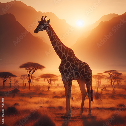 giraffe at sunset