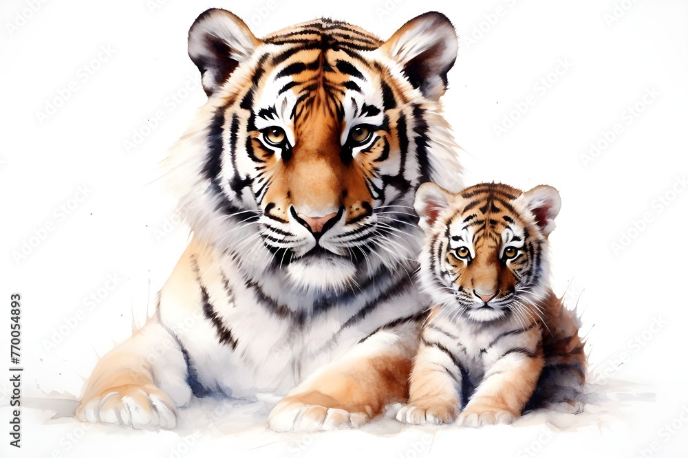 Obraz premium Maternal Care: Tiger Mother and Cub in High Resolution