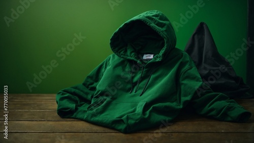 Green hoodie on green background