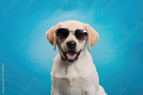 Portrait of a cute labrador puppy with sunglasses
