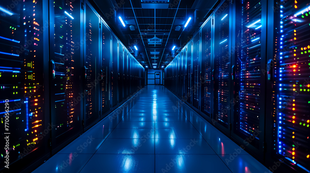Large server room with rows of servers. server data center Large server room with rows of servers. server data center